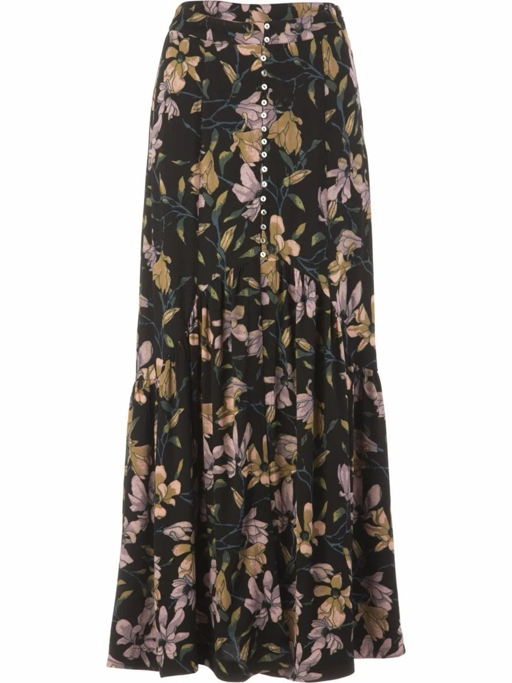 Free People Smooth Sailing Maxi Skirt with Pink & Mustard Blooms - EUC - 6 - Picture 1 of 5